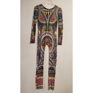 Vivid Vtg 90s Y2K Sheer Mesh Geometric Aztec Art to Wear Jumpsuit Womens Size L